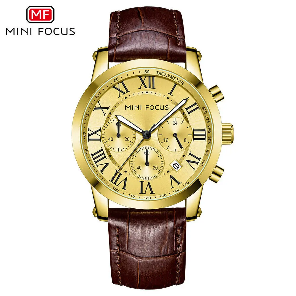 

Модные Мужские кварцевые часы MINI FOCUS, водонепроницаемые наручные часы с кожаным ремешком и датой