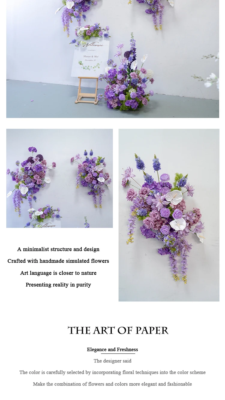 Description Picture 3 of itemElegant Purple Wedding Flower Set Artificial Flower Row Road Leading Flower Ball Wedding Decoration Welcom Sign Decor Floor Row
