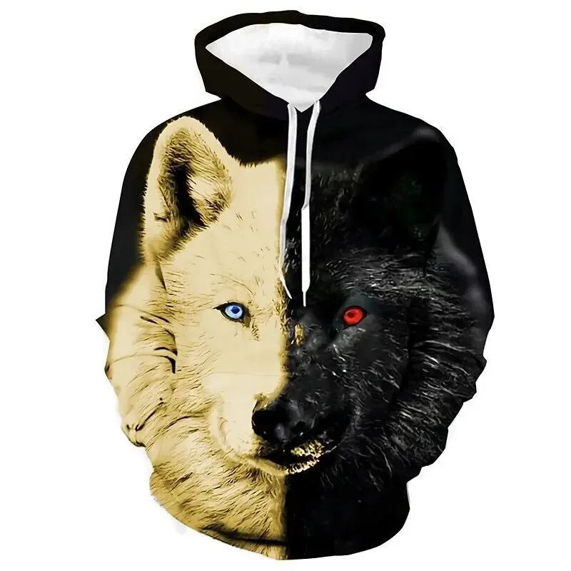 thumbnail image 1 of Sudadera con capucha para hombre de otoño con estampado de lobo animal, jersey estampado 3D, moda urbana, sudadera popular de manga larga de gran tamaño para hombre, 1 of 5