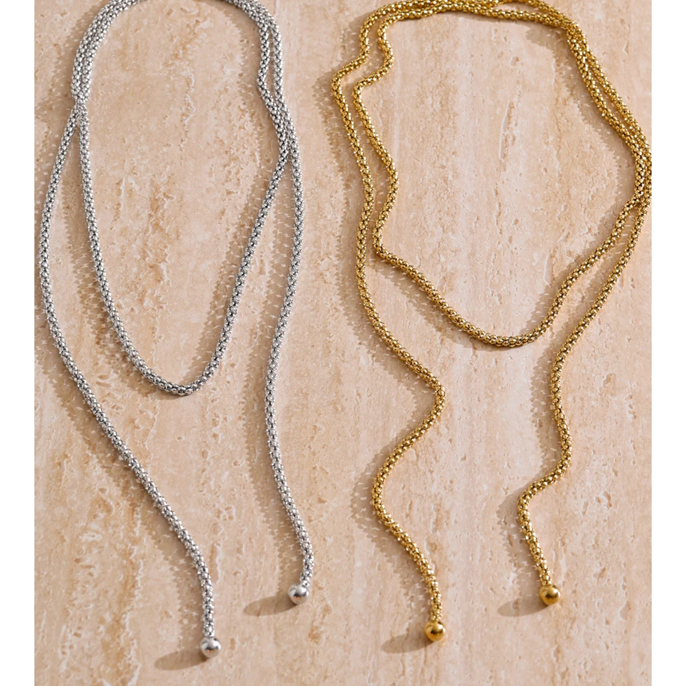 Yhpup 132cm Long Stainless Steel Double-Layer Chain Stacking Necklace