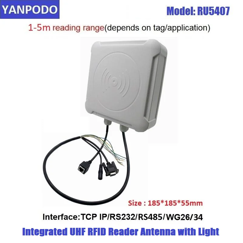UHF RFID 통합 리더 7dBi 안테나 1-5M 범위 램프 RS232/USB/TCP IP/RJ45/WG26/WG34/RELAY 무료 SDK 차량 주차