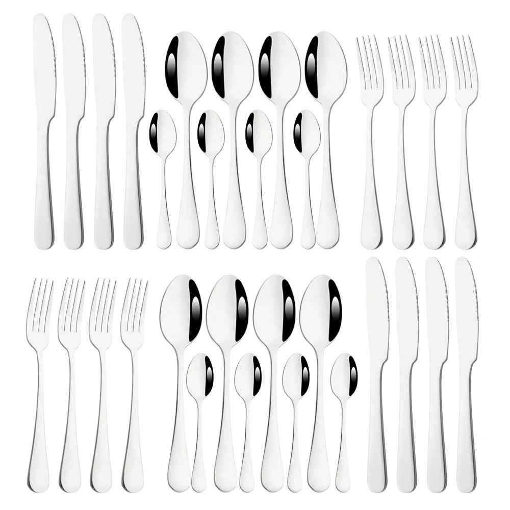 

32Pcs Kitchen Utensils Stainless Steel Cutlery Set Western Dinnerware Set Dinner Complete Knife Fork Coffee Spoon Silverware Set