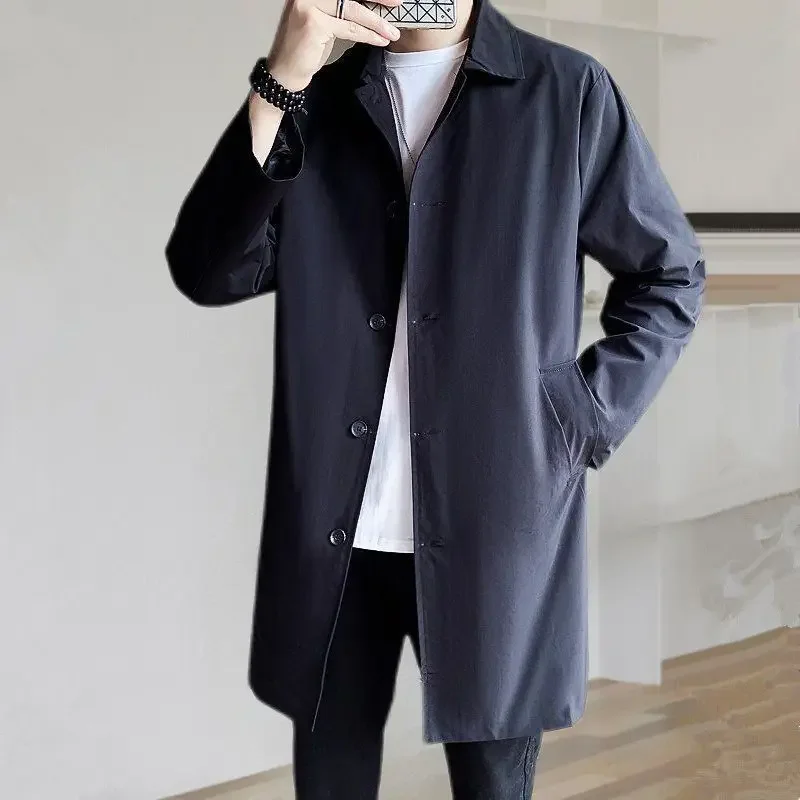 Men's Medium-length Casual Trench Jacket Overcoat Korean British Style Spring Autumn Thin Regular Trench Coat,Casual Men Jacket