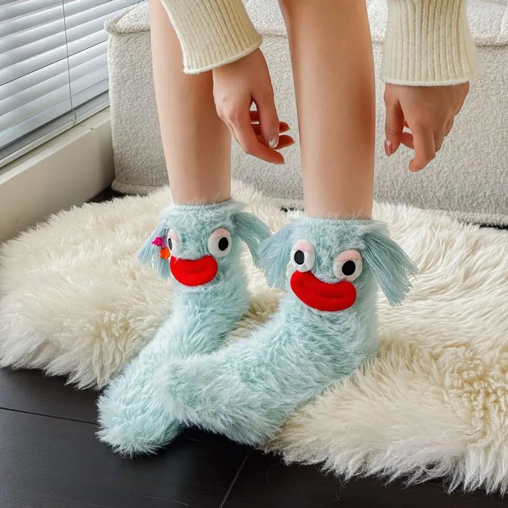 

Funny Socks Cozy Winter Cartoon Plush Socks Warm Funny Girls' Sleep Socks For Soft Christmas Flair Cute Cartoon Socks