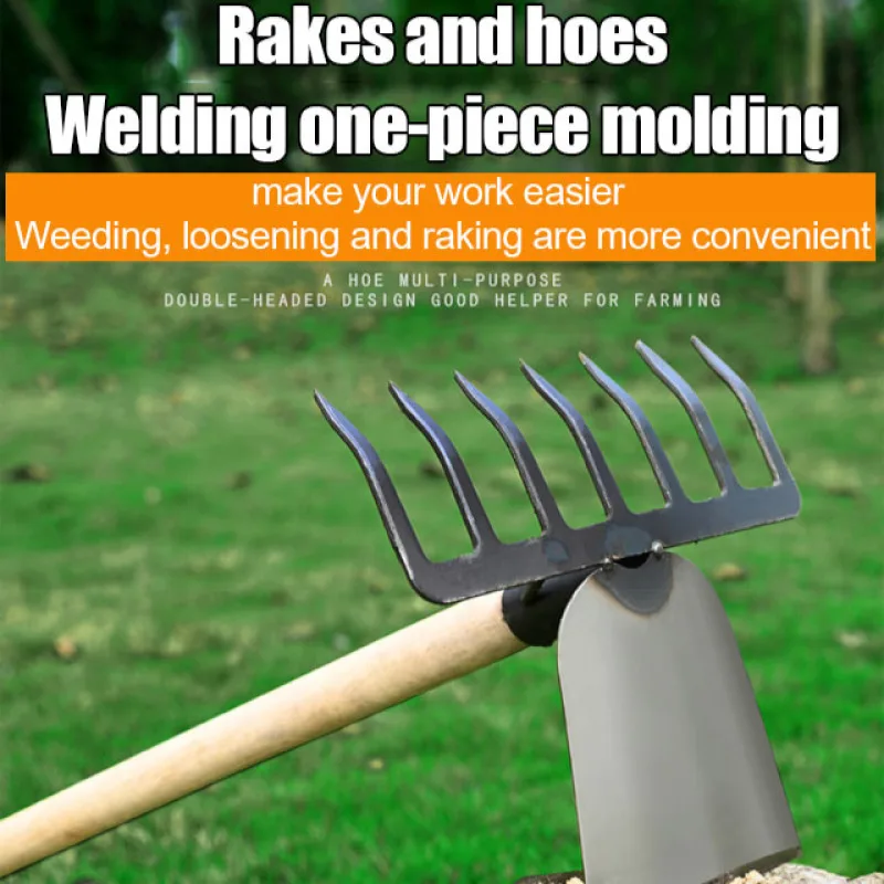 Sturdy Iron Hoe and Rake for Soil Aeration and Leveling