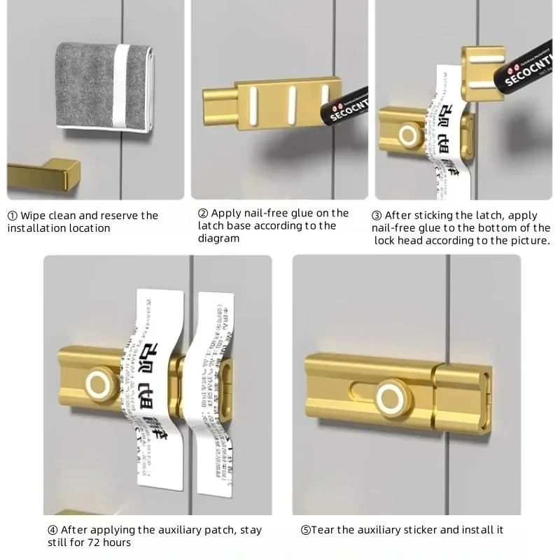 Durable Anti-theft Luminous Door Buckle Aluminum Alloy Security Sliding Door Bolt No Punching Door Buckle Guard
