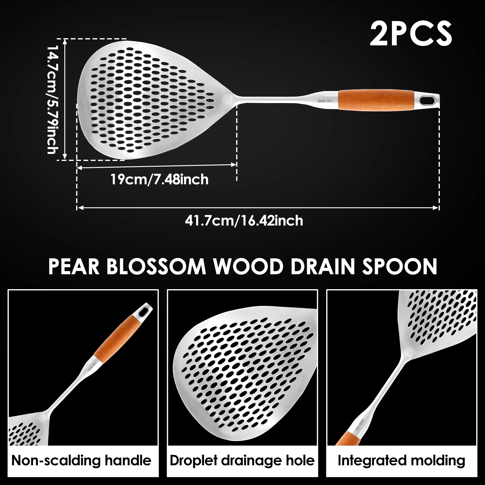 15inch Slotted Spoon Stainless Steel Strainer Spoon for Straining Pasta/Cooking/Frying Kitchen Utensils Skimmer Ladle