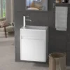 16"Small Bathroom Vanity Wall Mounted,White Small Bathroom Vanity with Ceramic Sink,Bathroom Vanity,Chrome Faucet P-Trap Include 1