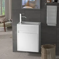 16"Small Bathroom Vanity Wall Mounted,White Small Bathroom Vanity with Ceramic Sink,Bathroom Vanity,Chrome Faucet P-Trap Include 1