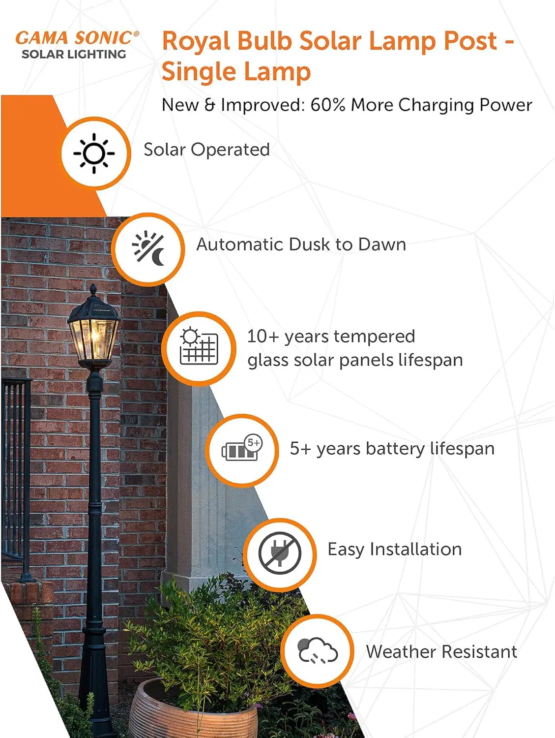 Solar Outdoor Lamp Post Light,Black Cast Aluminum and Beveled Glass Panels,Warm White LED with Omni-Direction Reflector, 87-inch 4