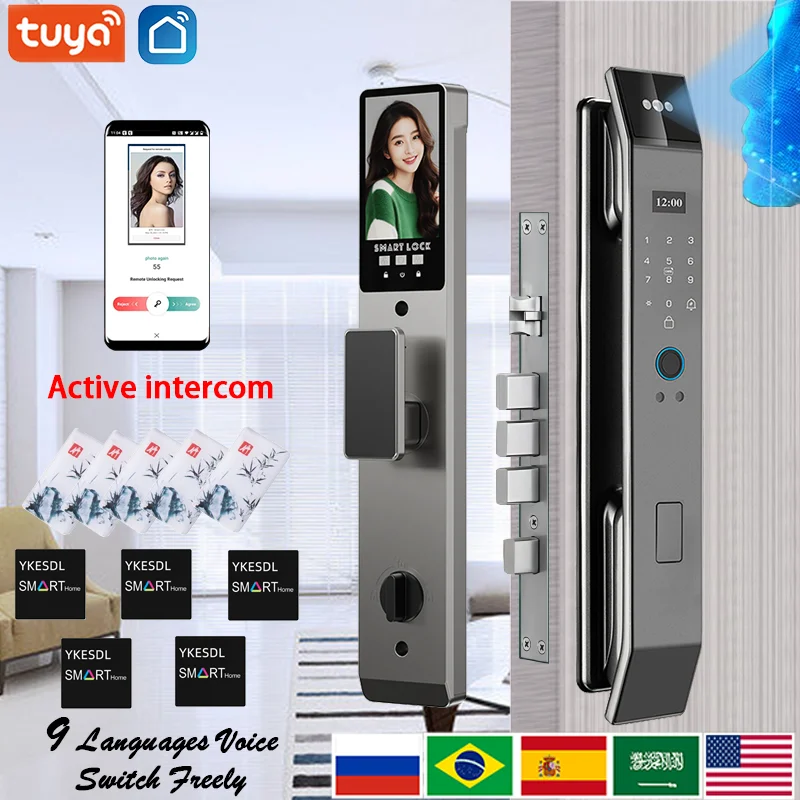 Tuya APP Smart Life APP ควบคุม Voice Intercom สมาร์ทล็อค 3D Face Recognition รหัสผ่านลายนิ้วมือสมาร์ทประตูล็อคด้วยกล้อง 1