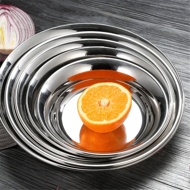 Good Quality 304 Stainless Steel Soup Fruits Dessert Plate Ableware Durable Dish Bowls Kitchen Accessories Bandeja Fish Dish