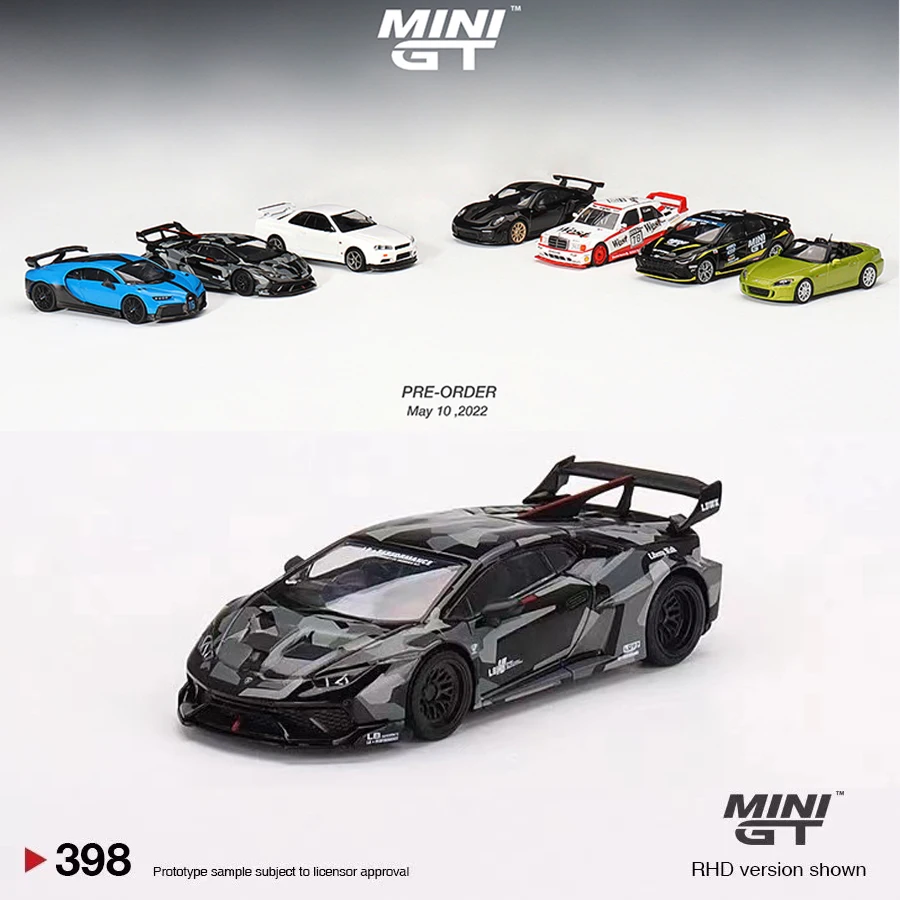 

MINI GT 1:64 Model Car LB Huracan GT Digital Camouflage Alloy Die-Cast Running Car # 398 LHD