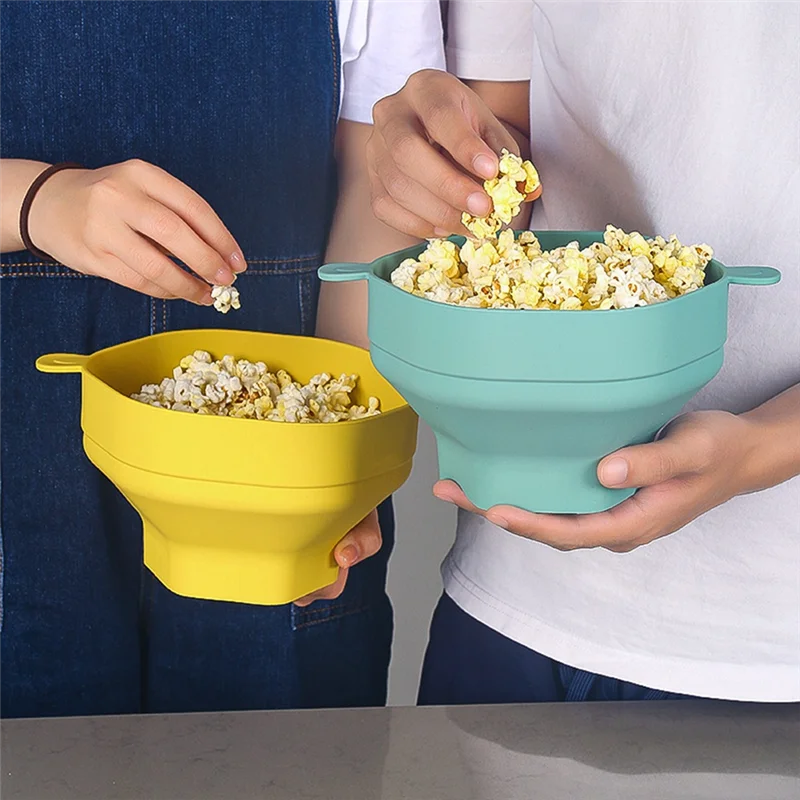 Silicone Microwave Popcorn Bowl Foldable Popcorn Maker Bucket Bowl With Lid Folding Kitchen Baking Tool