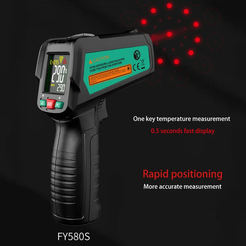 휴대용 디지털 적외선 온도계, 고정밀 비접촉 산업용 온도 계량기, LCD 디지털 온도계,-50 ℃ 580 ℃