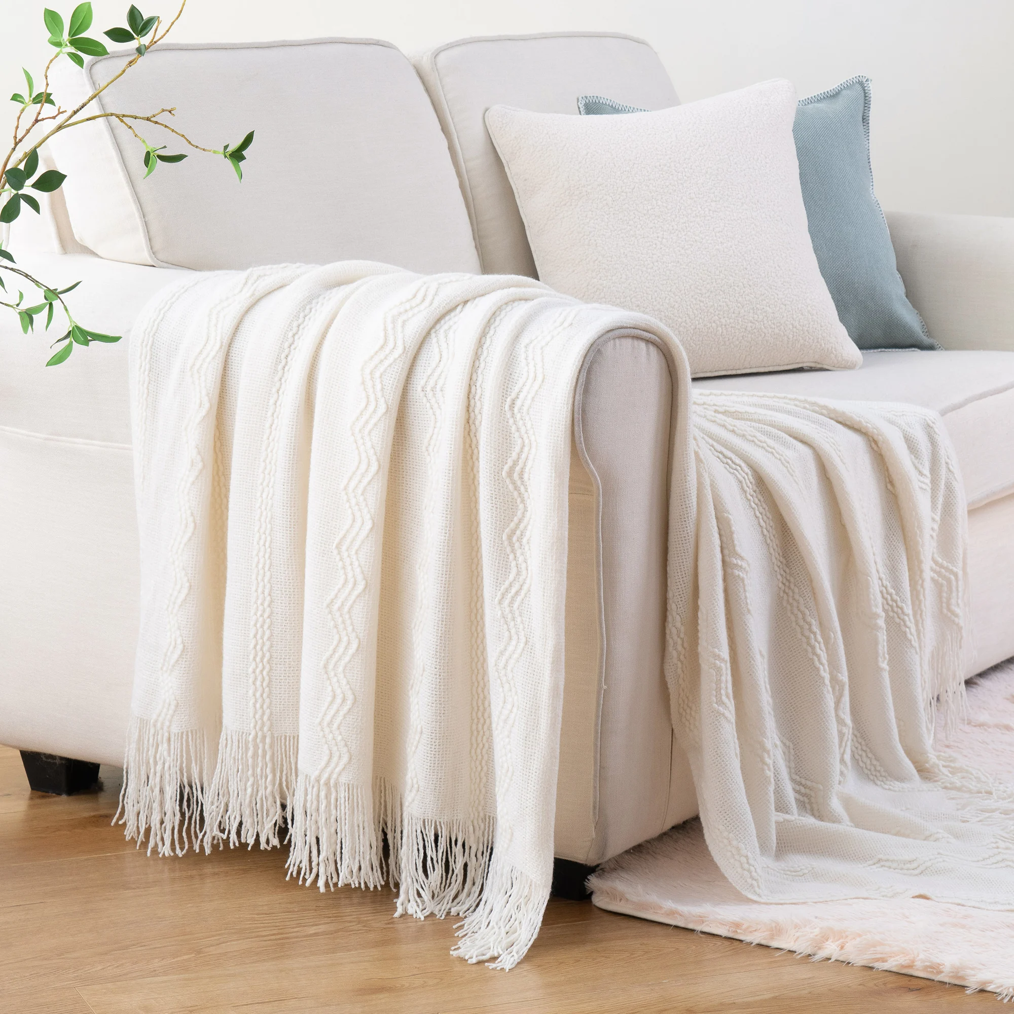 Caramel Knit Throw Blanket - Lightweight Plaid Blanket for Couch and Bed