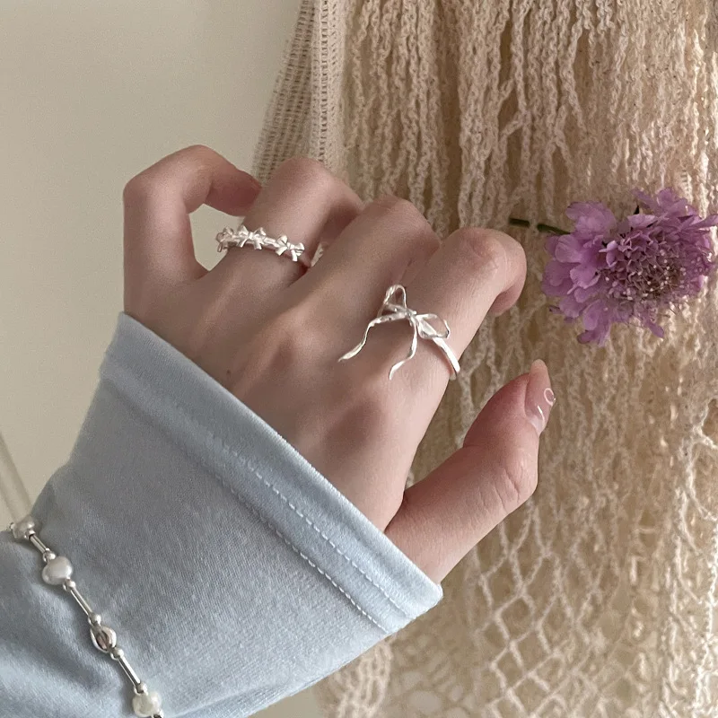 925 Sterling Silver Simple Ring For Women Fine Jewelry Finger Adjustable Open Vintage Bow Ring For Party Birthday Gift - Image 3