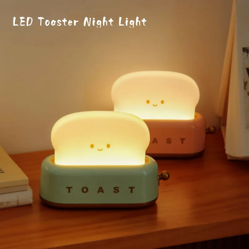 

Креативный светодиодный ночник-тостер, приглушасветильник светильник с USB-зарядкой, настольная лампа для спальни, прикроватный таймер, спутник для сна, забавный подарок