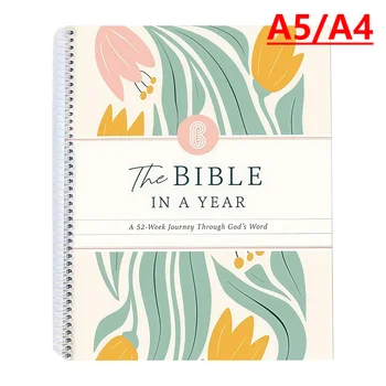 The Bible in A Year, 52-Week Study Guide Book for Daily Bible Study Notebook, Spiral Bible Study Guide Womens Bible Study Plan 1