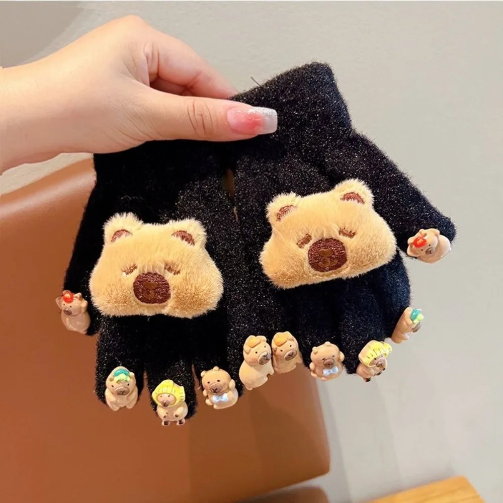 1 Pair Cute Capybara Children Glove Five Finger Winter  Glove Fashion 3D Cold-proof Gloves Outdoors Accessories