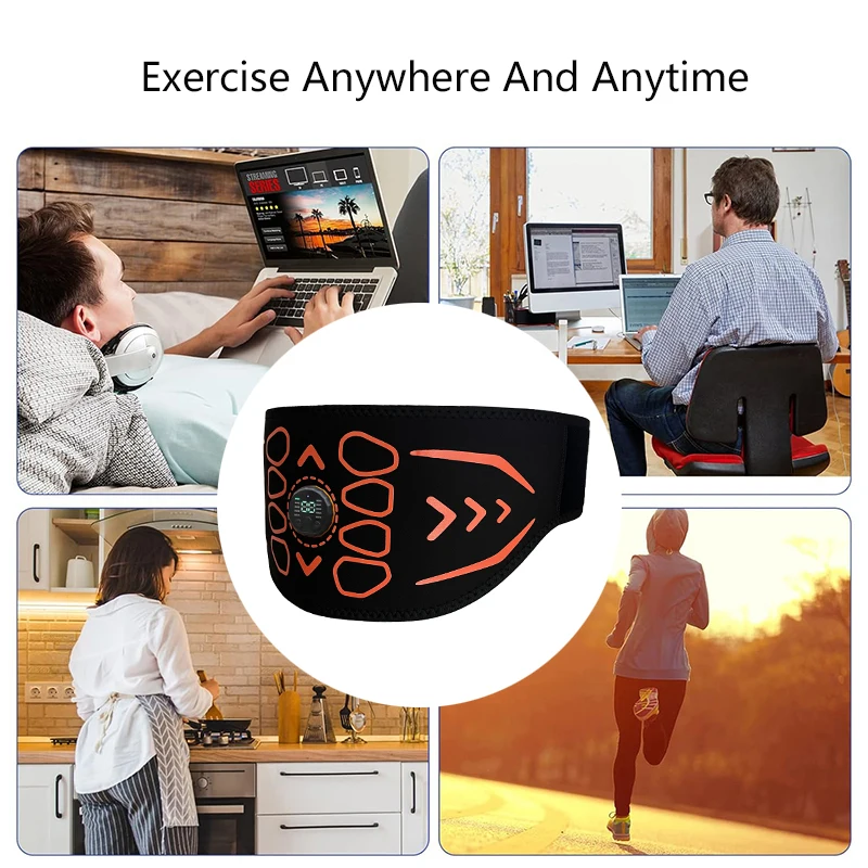 120CM Smart Muscle Toner Abdominal Toning Belt Abs Trainer USB Recharge Home Gym Fitness Massager