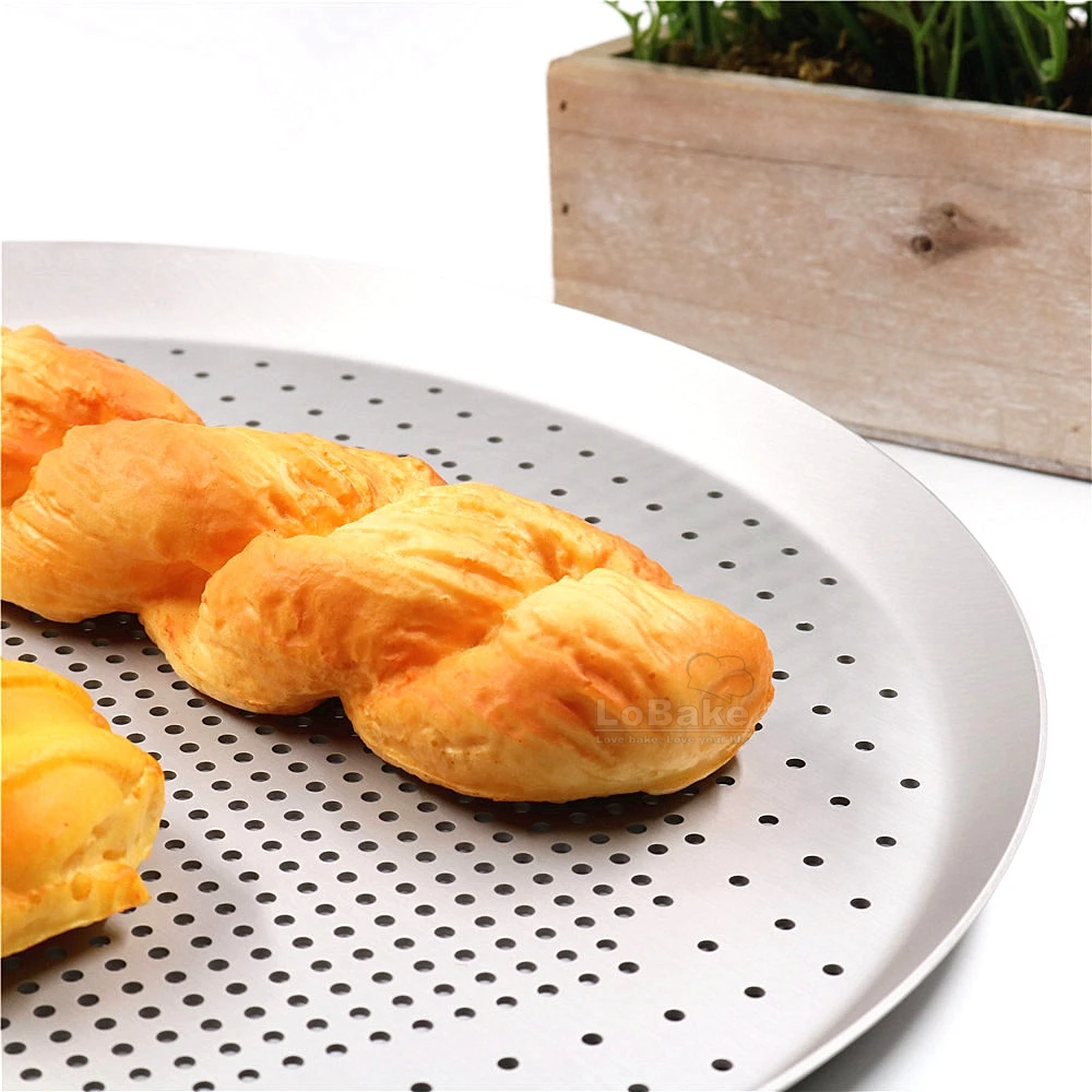 6.5 to 15 Inches Hard Film Aluminium Alloy Round Pizza Pan Pancake Pie Mold Cheese Plate with Punching Leaky Holes DIY Bakeware