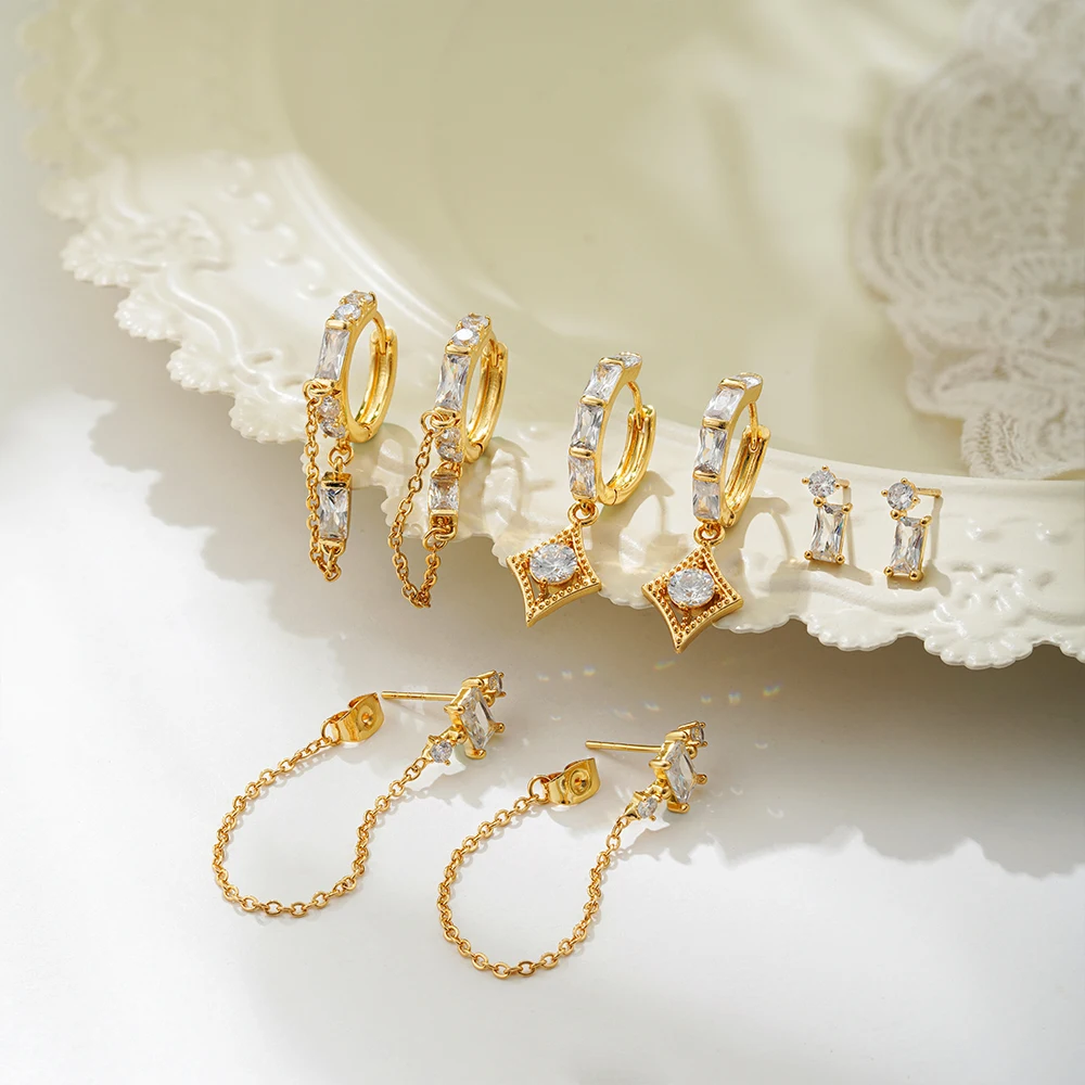 Dainty Zircon Small Stackable 14k Gold Plated Earrings Set for Women Multiple Piercing Cartilage Huggie Hoop Earring Jewelry 5