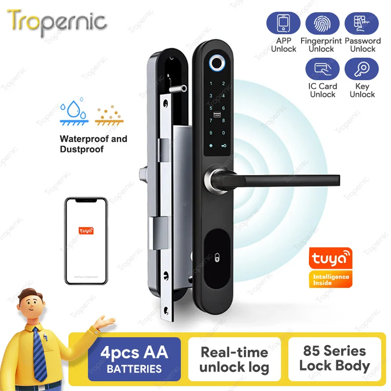 Aluminum Patio Sliding Glass Door Smart Lock Tuya App Handle Keypad Fingerprint Rfid Electronic