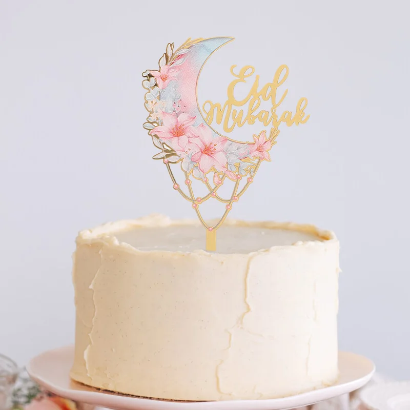 Eid Mubarak Acrylic Cake Topper Moon Flower Cake DIY Decoration 2025 Islamic Muslim Ramadan Party Supplies Eid Gift Baking Tools