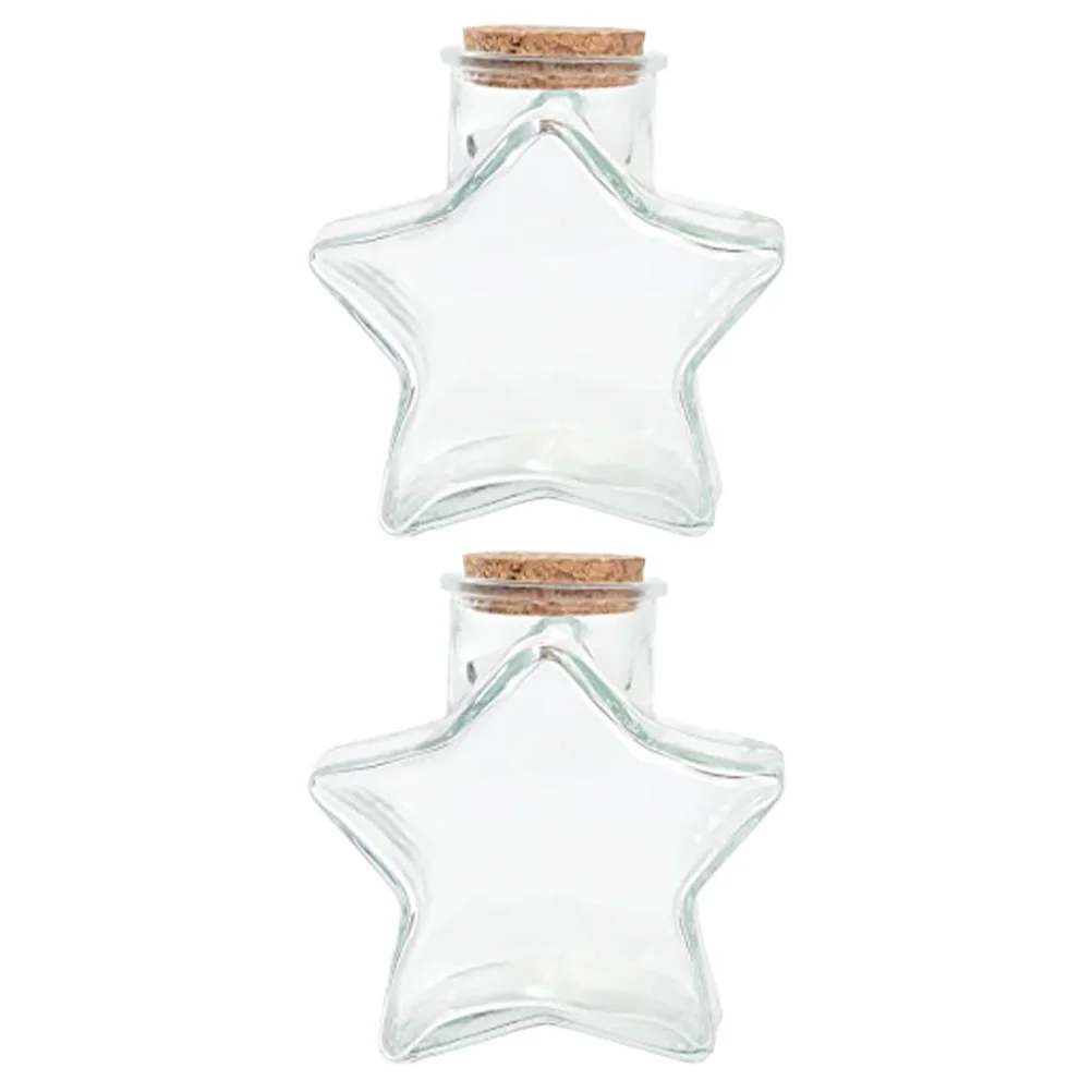 2pcs Craft Storage Jar Transparent Wishing Bottles Star Shape Glass Jars Corked Drift Bottles for Home Outdoor