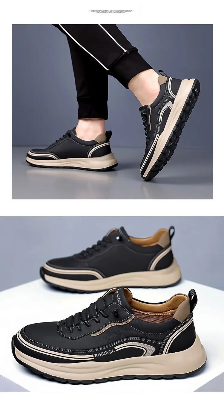 الرجال الربيع الصيف 2025 الانزلاق على سميكة القاع تنفس في الهواء الطلق عادية لينة وحيد أحذية رياضية جولة تو الجلود الربط