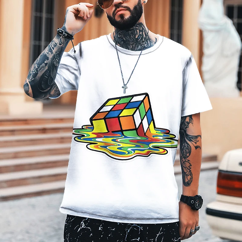 

2023 Summer 3D Printed Men'S T-Shirt Melting Rubik'S Cube Fashion New T-Shirt Crew Neck Top Brand Clothing Oversized XXS-6XL