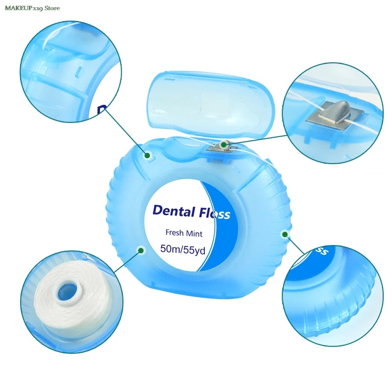 Dental Flosser Oral Hygiene Teeth Cleaning Wax Mint Flavored Dental Floss Spool Toothpick Teeth Flosser 1 Roll 50m dental floss