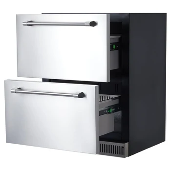 24" Outdoor Drawer Fridge, Counter Double Drawer Beverage Refrigerator, 5.2 Cu.Ft. Weather Proof Stainless Steel Built-in Fridge 1
