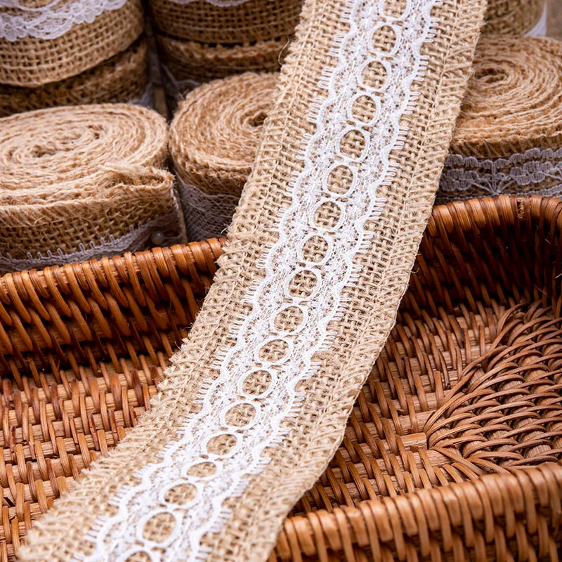 Nastro In Juta Con Pizzo Bianco | 8 Rotoli Da 2m X 4cm | Per Matrimoni, Natale, Regali, Decorazioni Rustiche - Foto 3