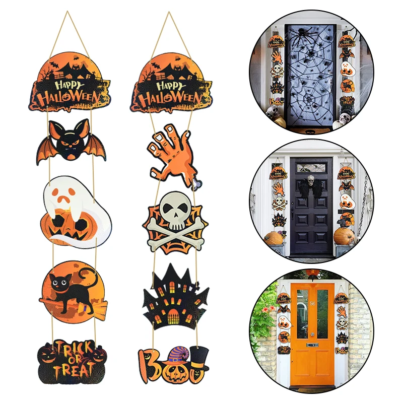 

1set Halloween Banners Ghost Skull Bat Hanging Flag Door Curtain Pendant Happy Halloween Trick Or Treat Hanging Sign Ornaments