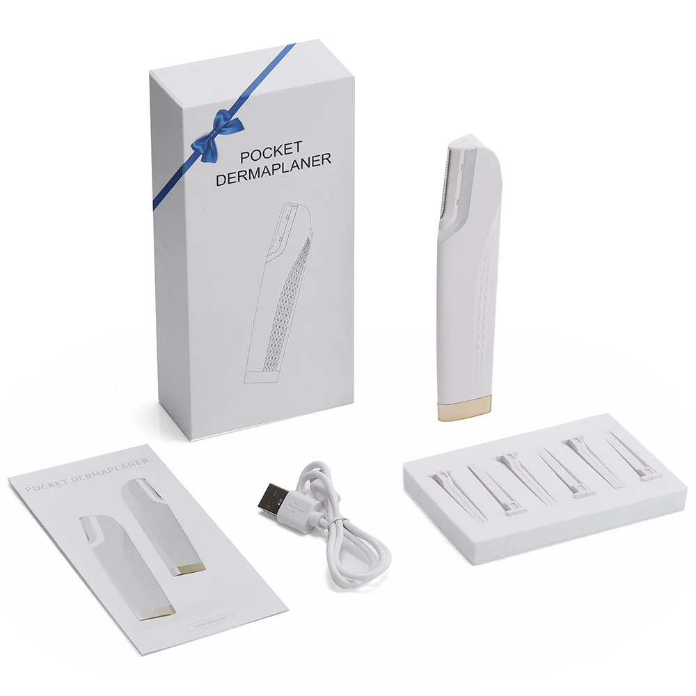 Navalha dermaplane recarregável sônica feminina com luz 6 lâminas substituíveis esfoliação facial cabelo e ferramenta de remoção de fuzz