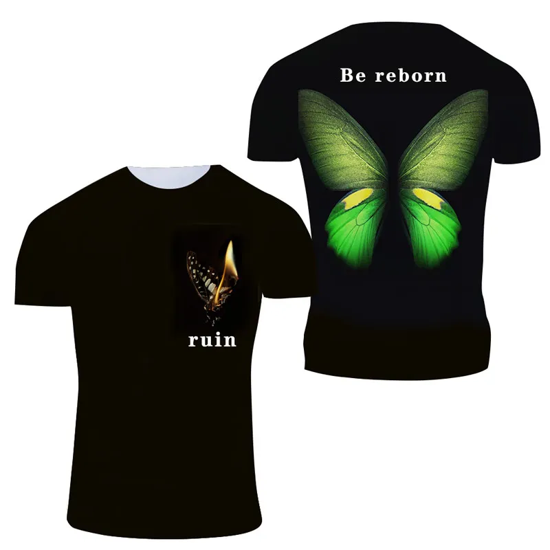 

New Butterfly Pattern T-shirt Unisex Summer Fashion Men's Casual Personality 3D Printing Round Neck Short Sleeve T-shirt