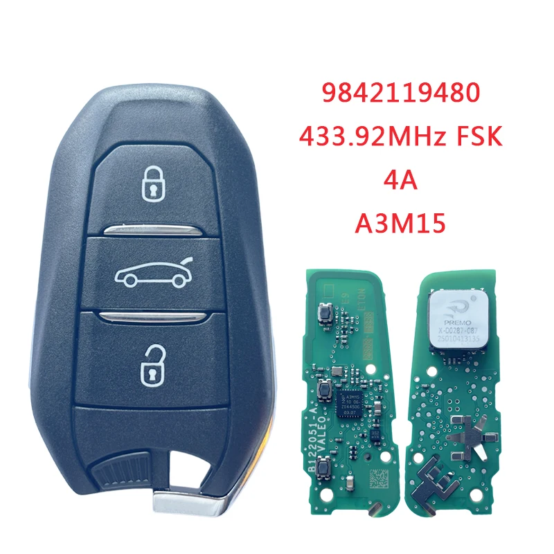 TXK009058 PN 9842119480 Original For Peugeot Lion Smart Remote Key Fob 3 Button 433.92MHz FSK IM3A A3M15 NCF29AxM 4A Chip