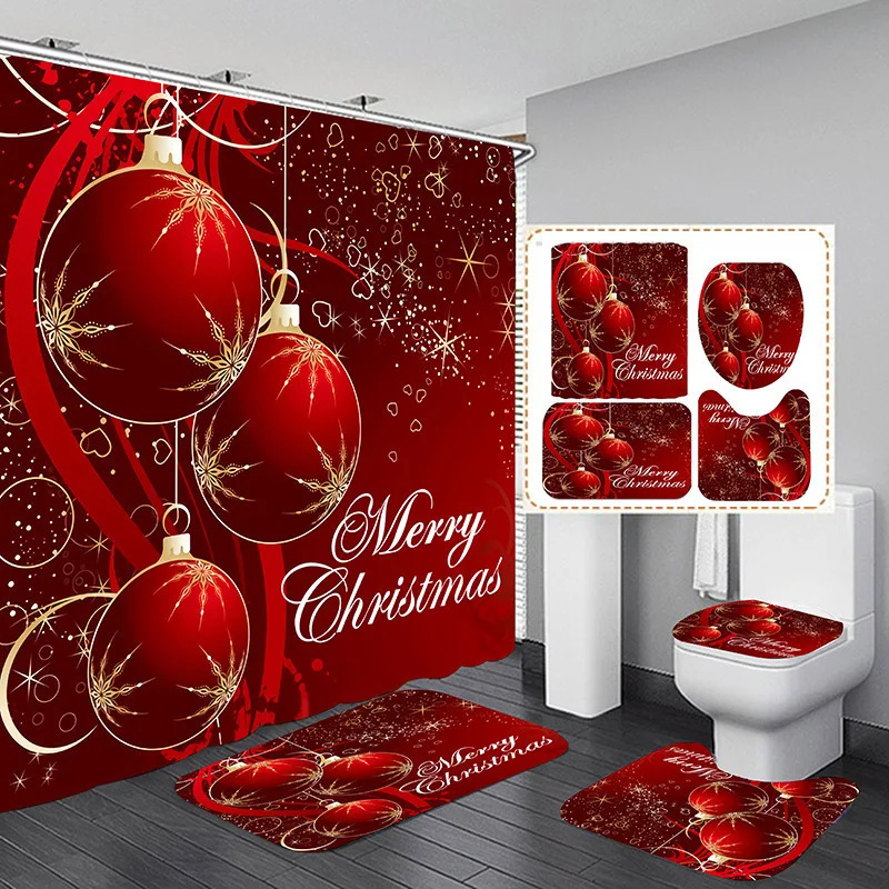 Navidad Merry Christmas Decor Shower Curtain Santa Elk Christmas Waterproof Polyester Bath Curtain New Year Bedroom Curtains shower curtains