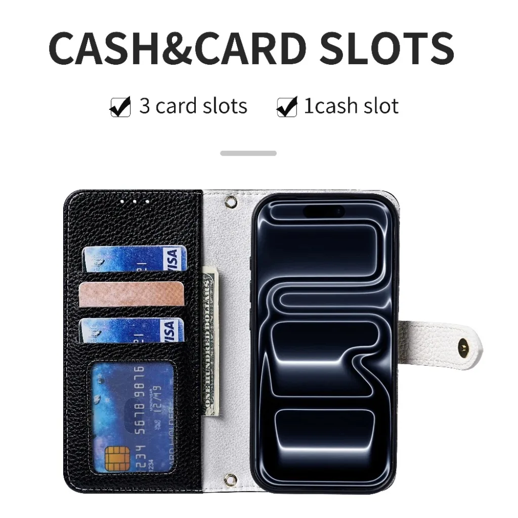 Elegant Leather Crossbody Wallet Phone Case with Zipper Card Holder and Lanyard Strap
