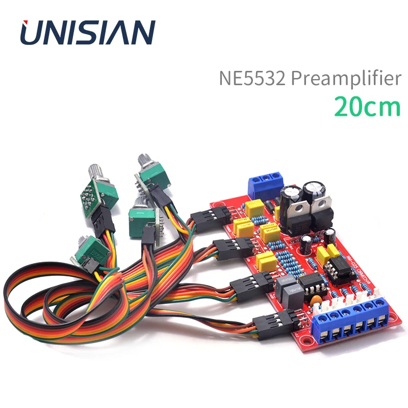 UNISIAN NE5532 Audio Preamplifier Bass Treble  Sound Tone Control Board with Extension Cord 20cm For Diy Amplifier tone board vims edition hi res audio board hi fi xmos es9038q2m gpio header ktone v 001