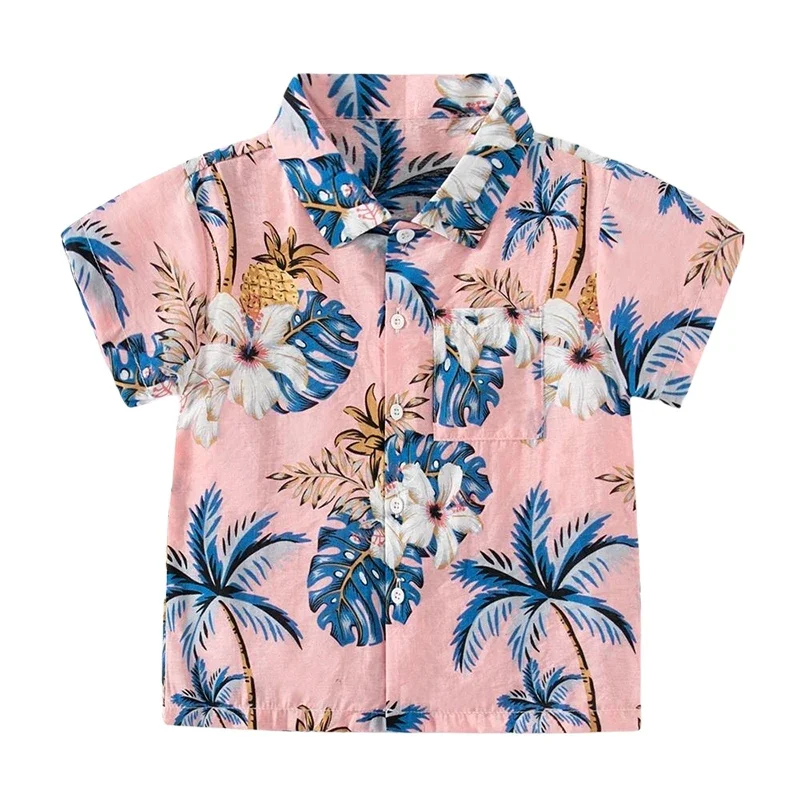 Boys Short Sleeve Shirts Boy Shirt Summer Beach Hawaiian Resort Style Children Floral 2-8Y Lapel