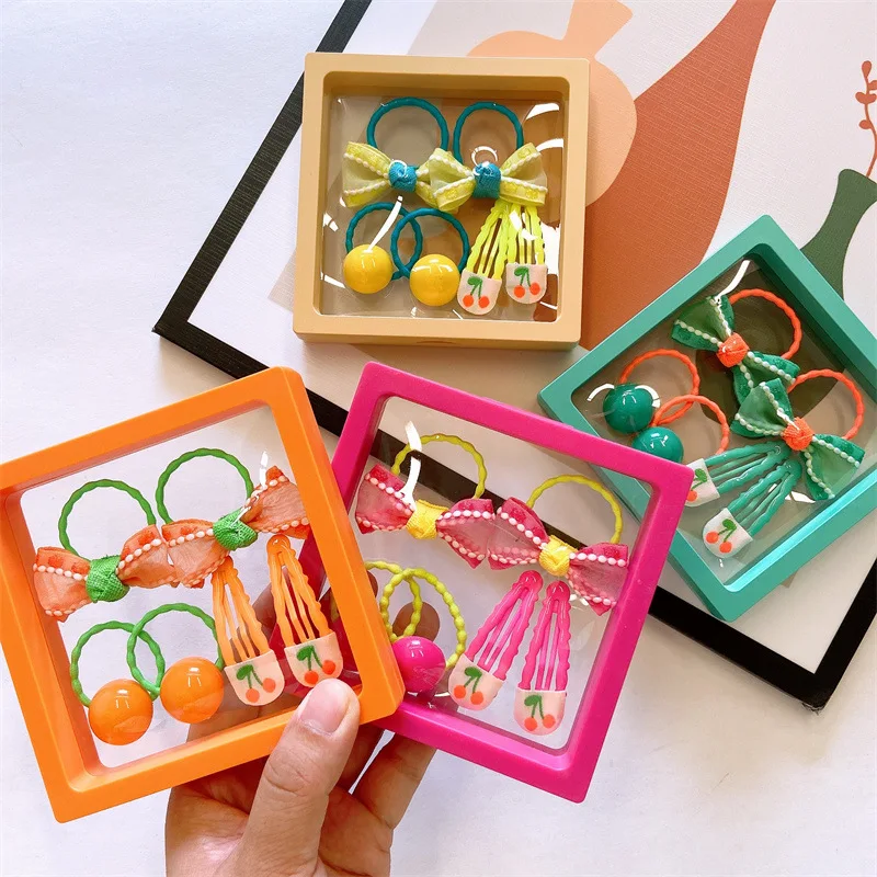 6Pcs/Pack Hair Clips Children Hair Accessories Sets Gift Box For Girls Candy Hair Scrunchies Cute Kids Korean Hairpins Headwear