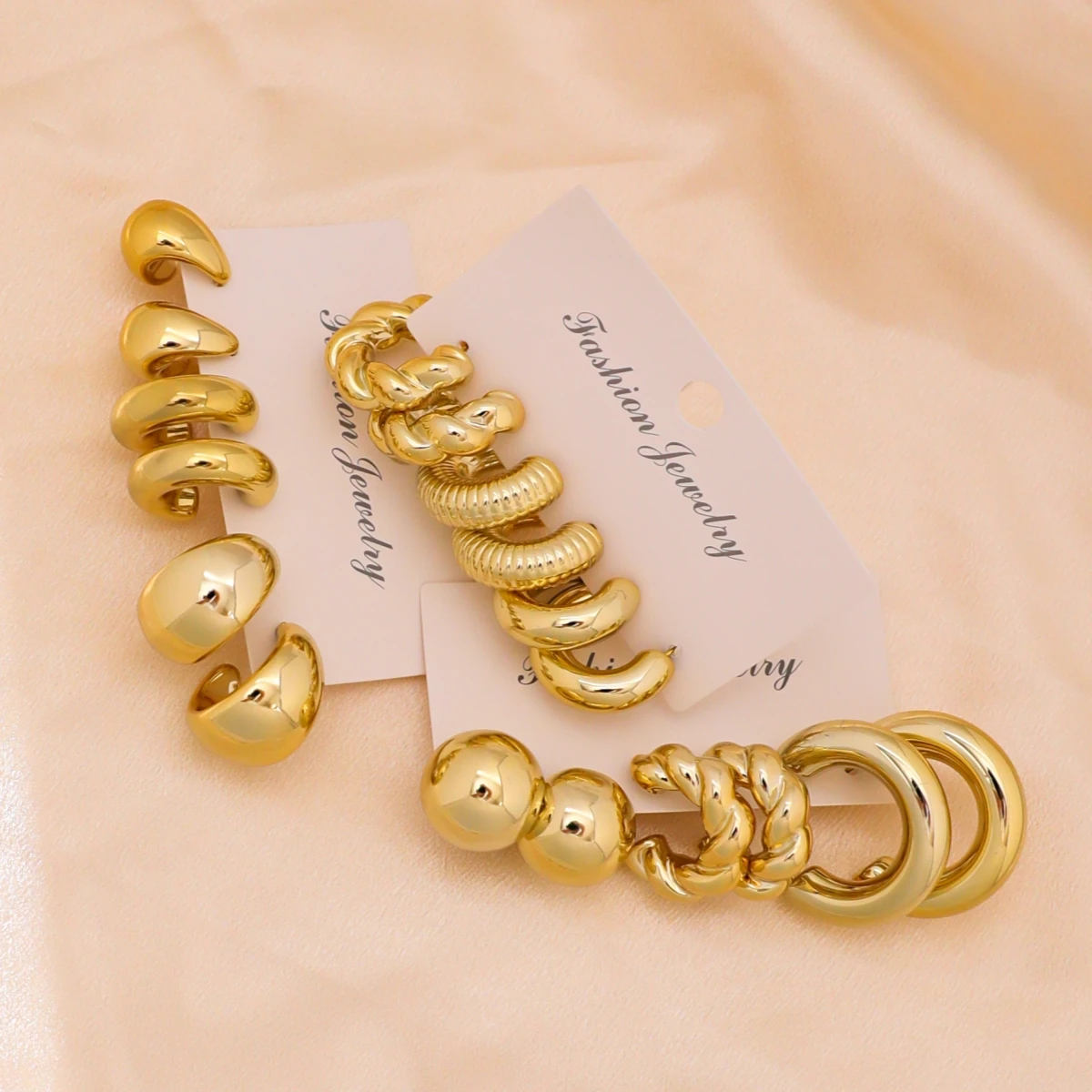Earring Set 18pcs/Set Luxury Gold Chunky Twist C-Shape Teardrop Women Fashion Metal Geometric Round Earrings