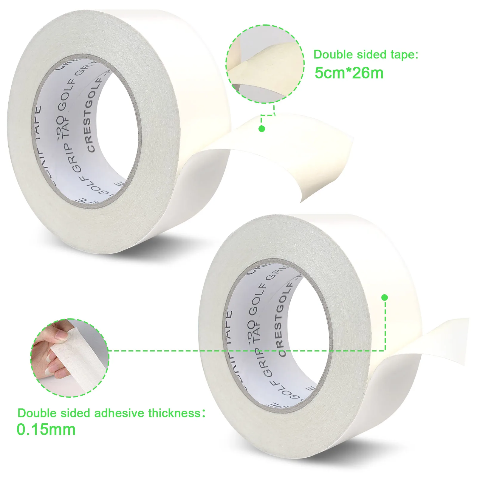 Golf Grip Tape Roll 50mm x 16 Yards / 50mm x 28 Yards Premium Solvent Activated Double Sided Tape for Golf Club Regripping