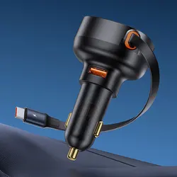 Baseus 60W Dual-Port Retractable Fast Car Charger with Built-In Cable - Type-c USB 60W
