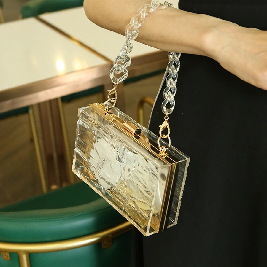 Mini Clear Square Acrylic Bag, All-Match Clutch Evening Bag With Chain  Strap, Party Prom Dinner Clutch Bag For Girls Women