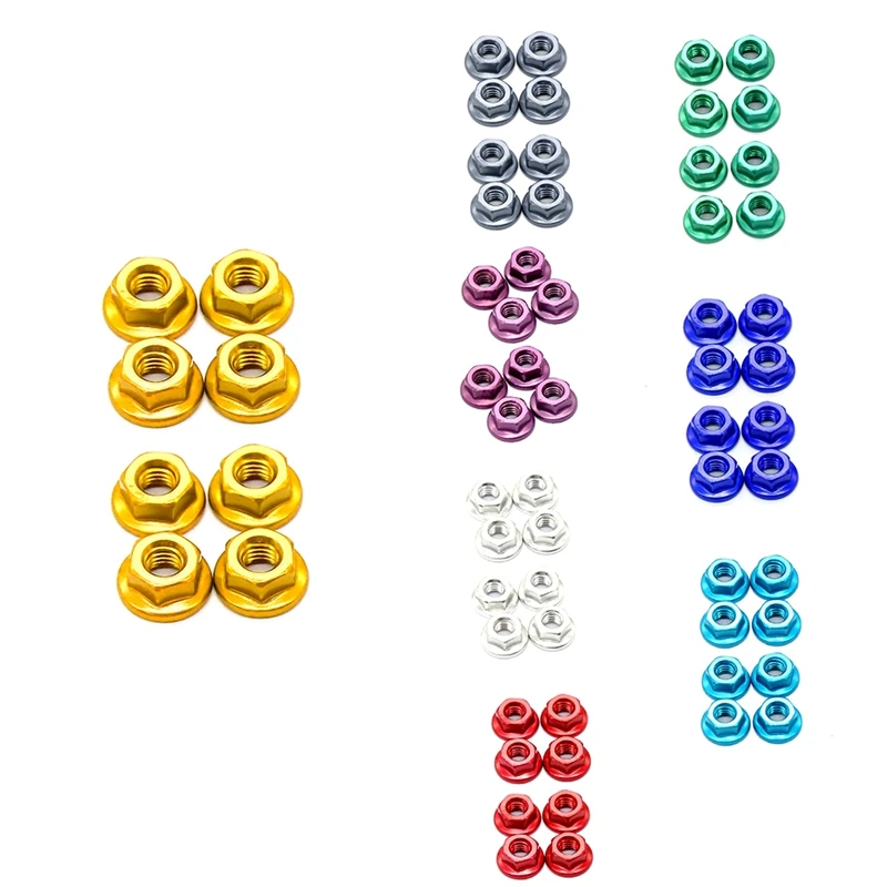 

8Pcs CNC Metal Flange Lock Nut M4 1/10 1/8 1/14 RC Car Truck Crawler Drift TRX4 SCX10 SCANIA Universal Part