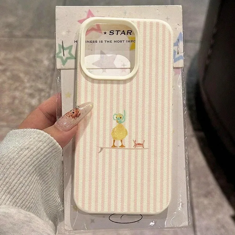 Lichee Texture Striped Duck Art Cat Design Case Cover